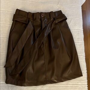 Kendall & Kylie Vegan Leather Brown Paper Bag Waist Skirt